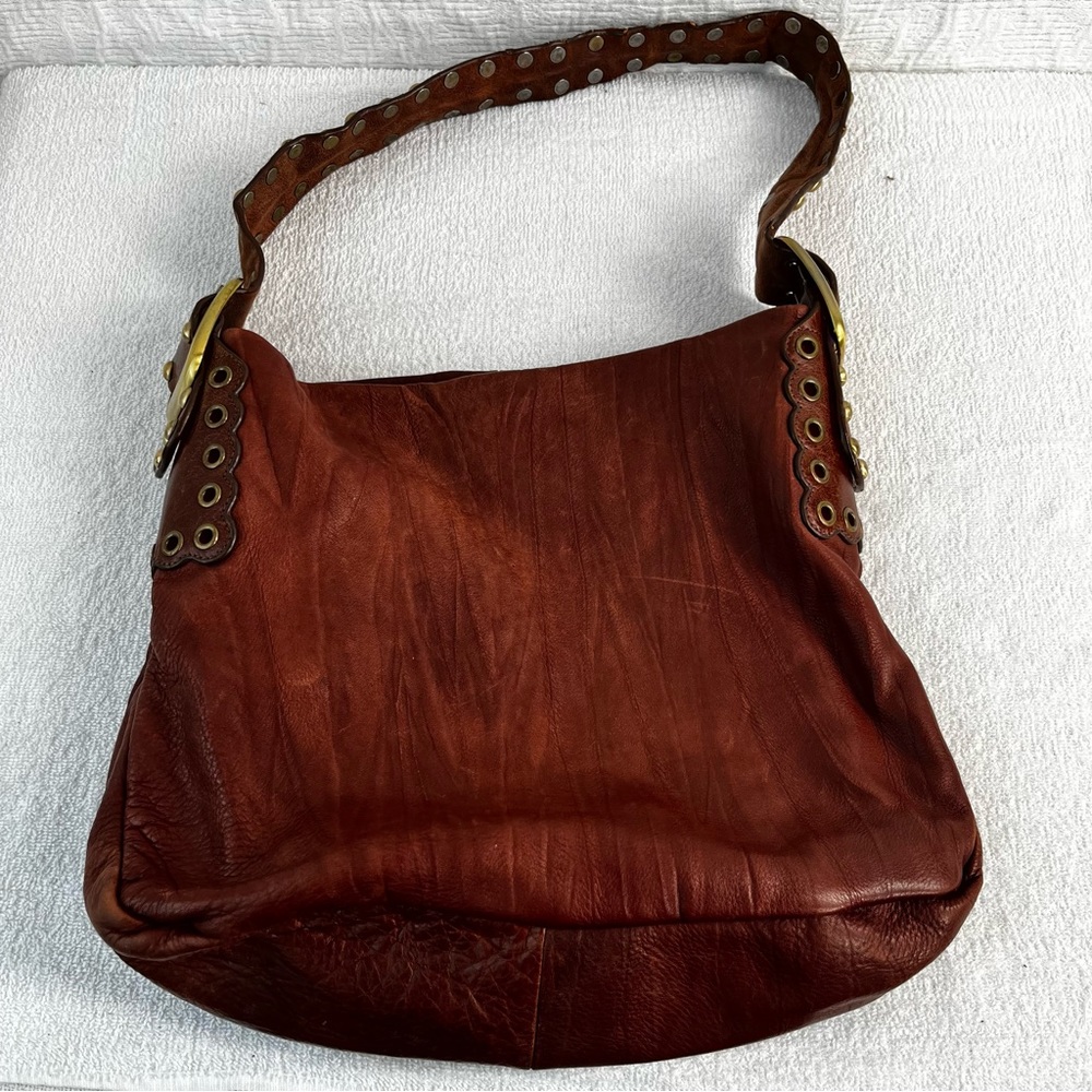 Nolita New York Leather Studded Shoulder Bag Brown S Tote Damaged Stained Purse